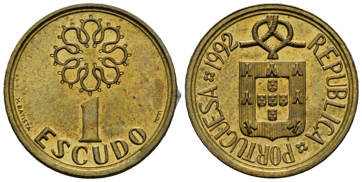 Португалия 1 эскудо 1992 KM 631 никель латунь 4164-1068