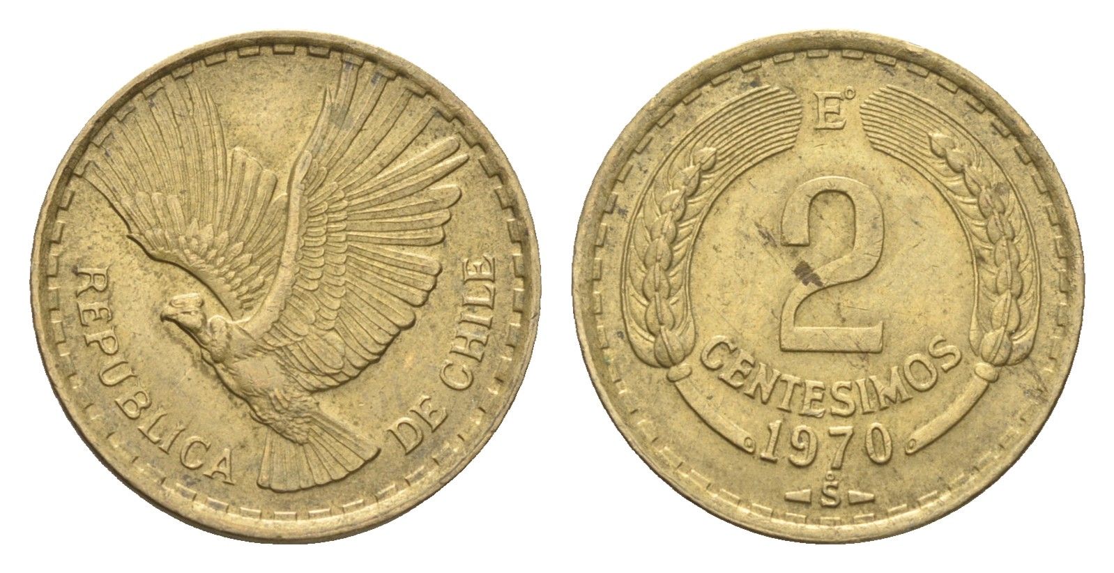 Чили 2 сентесимо 1970 KM 193 алюминиевая бронза 4664-427