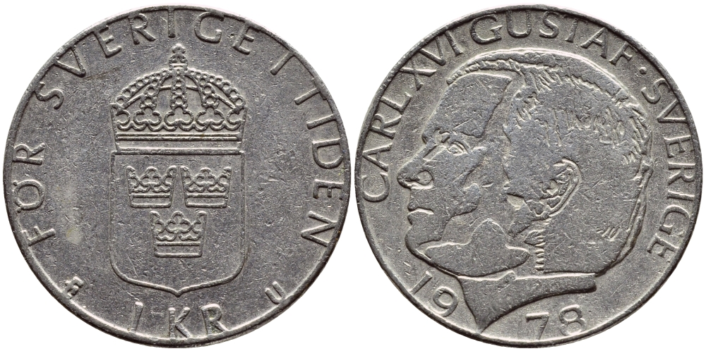 Швеция 1 крона 1978 Карл XVI Густав (1973- ) KM 852 медь плакированная медно-никелем 56-356