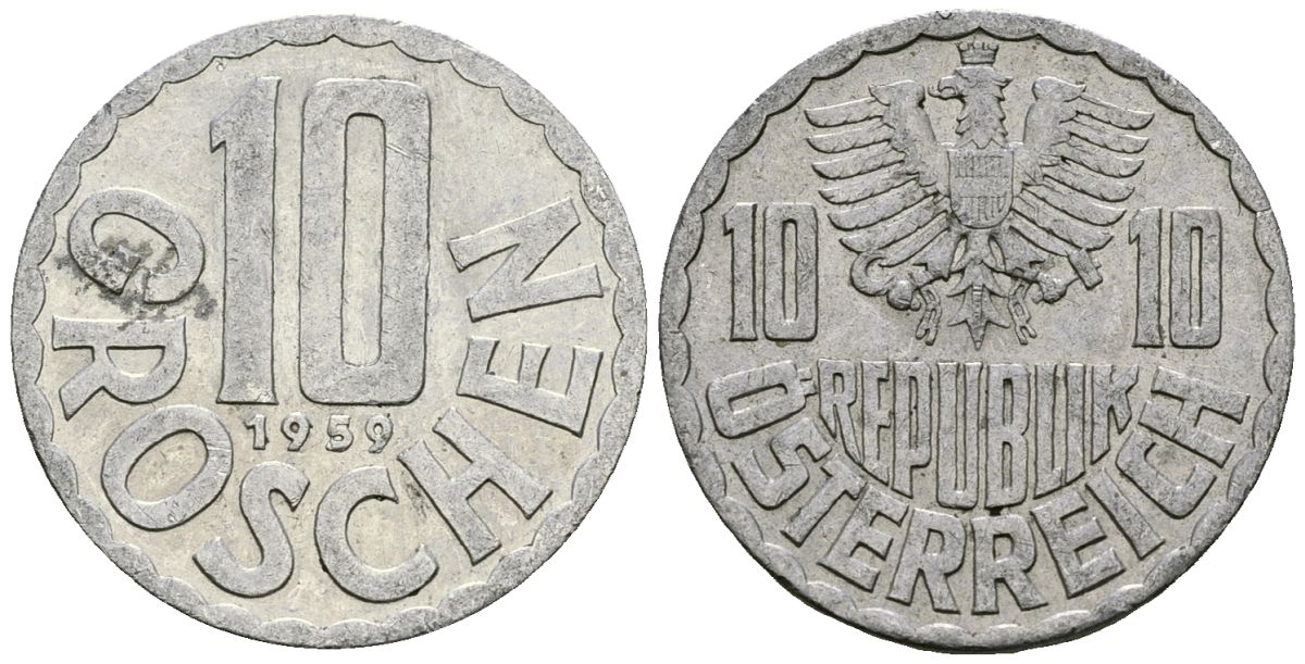 Австрия 10 грошей 1959 KM 2878 алюминий 4135-241