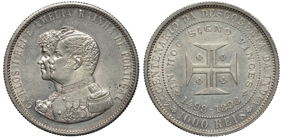 Португалия 1000 рейс 1898 400 ЛЕТ ОТКРЫТИЮ ИНДИИ KM 539 серебро 443-1043