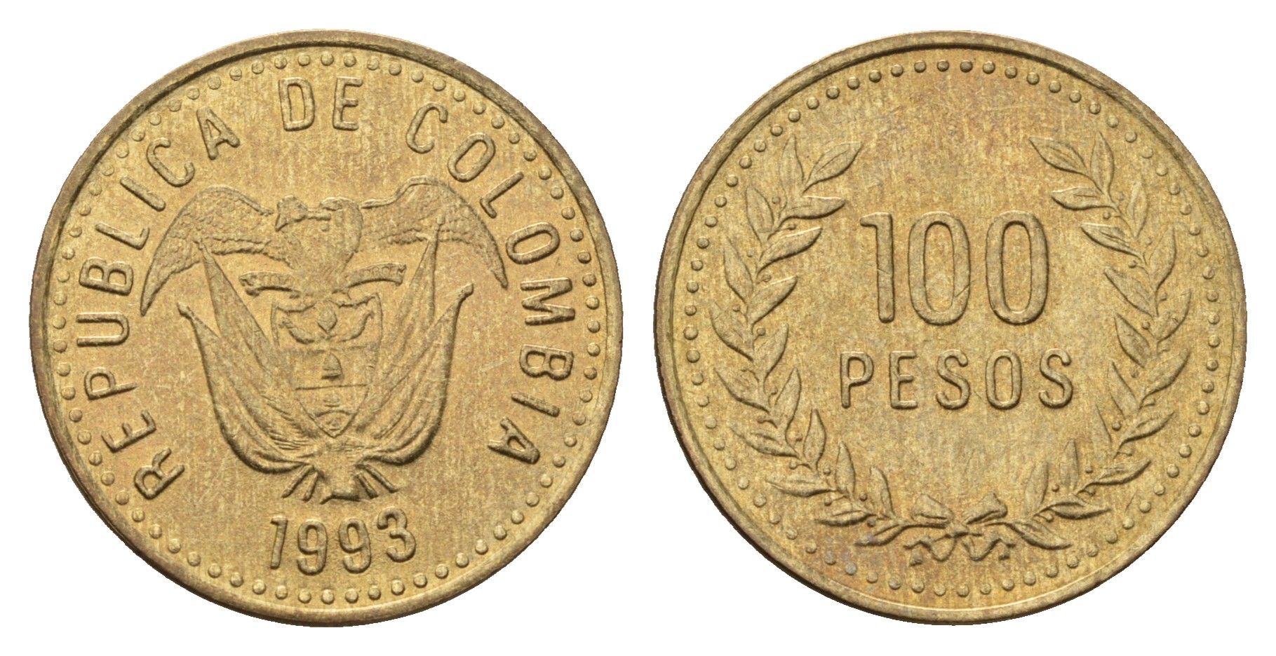 Колумбия 100 песо 1993 KM 285 латунь UNC 4698-214