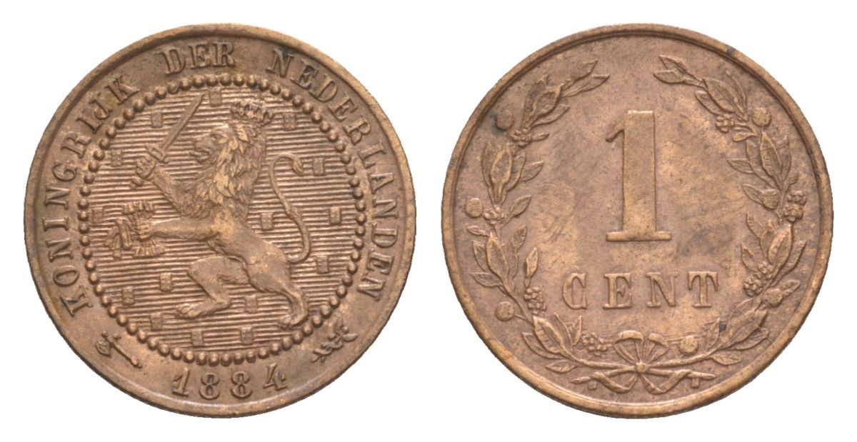 Нидерланды 1 цент 1884 Виллем III (1849-1890) KM 107 бронза 71-956