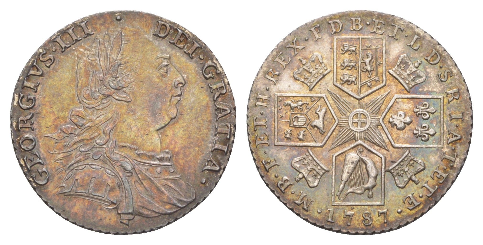 Великобритания 1 шиллинг 1787 Георг III (1760-1820), год-тип KM 607.2, Spink 3746 серебро UNC 00-801-17