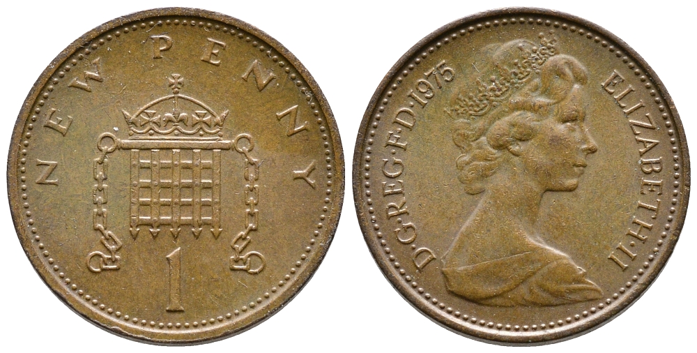 Великобритания 1 пенни 1975 Елизавета II (1952-2022) KM 915, Spink 4237 (B1) бронза 72-1147