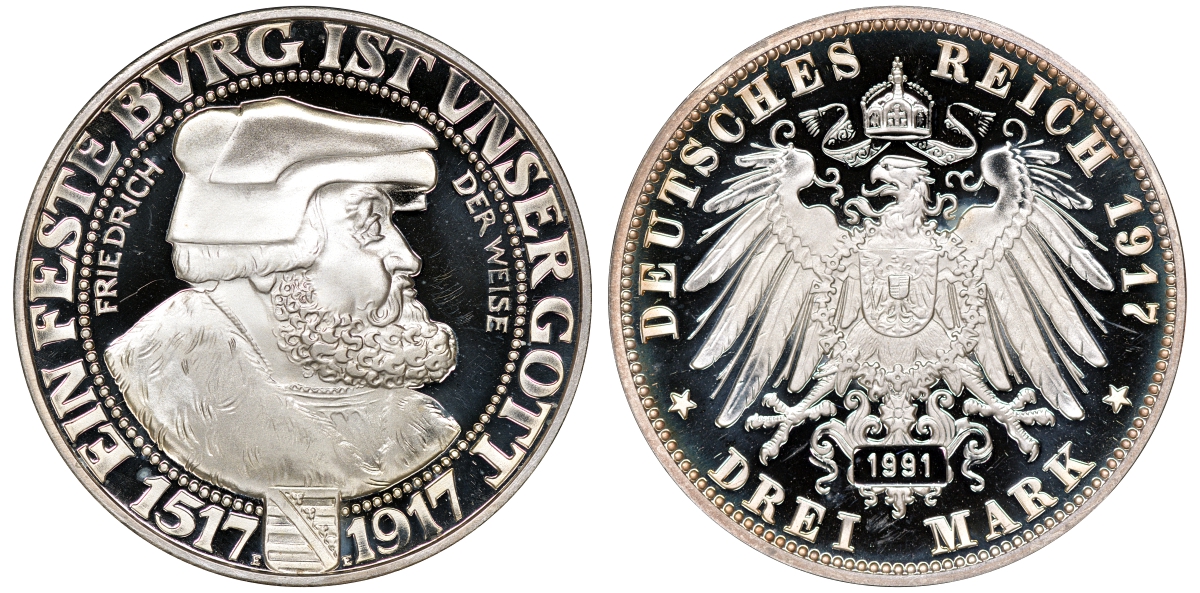 Германия реплика 3 марок 1917 года 1991 серебро 00-00
