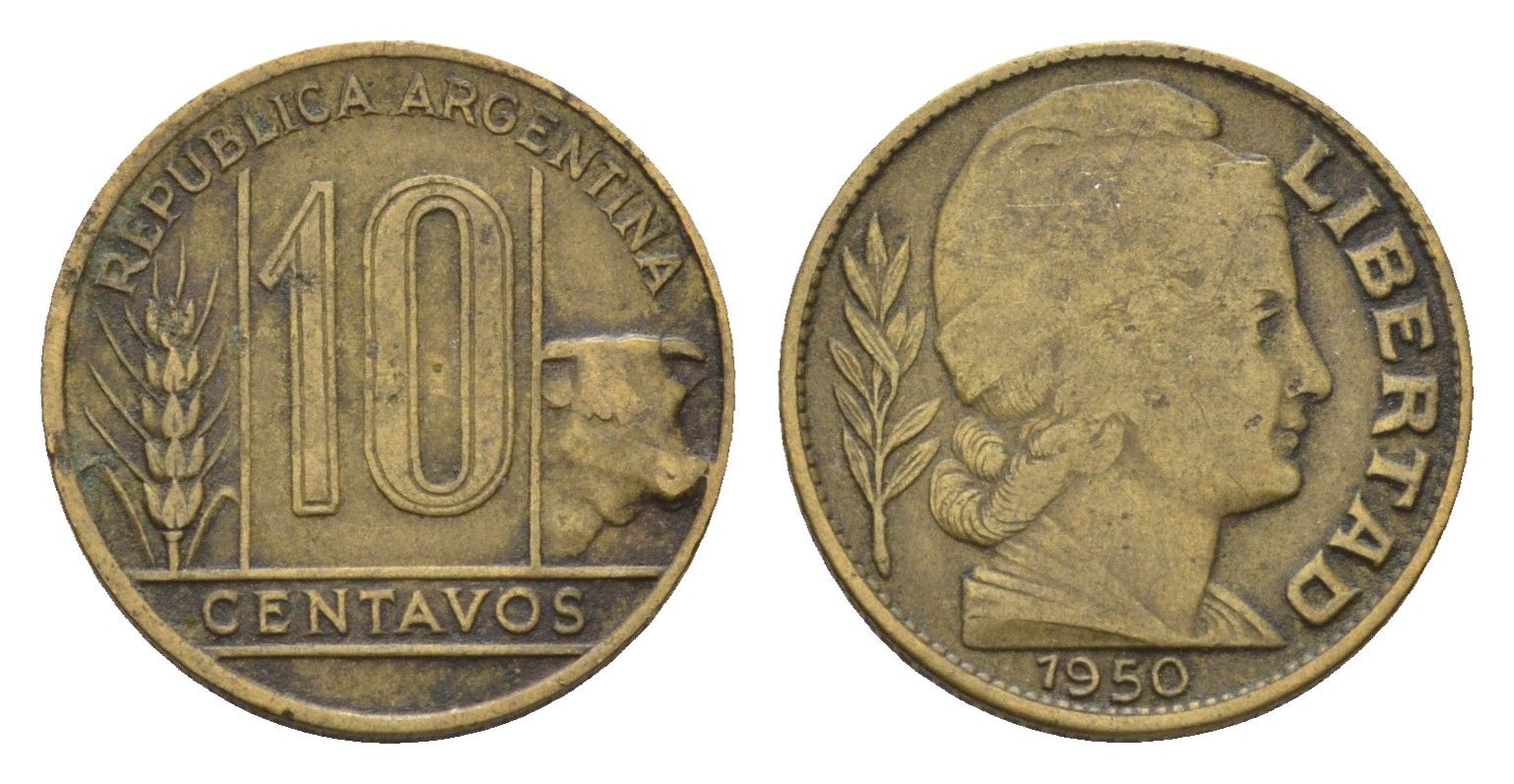 Аргентина 10 сентаво 1950 KM 41 алюминиевая бронза 4679-457