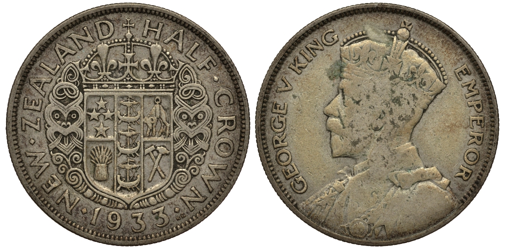 Новая Зеландия 1/2 кроны 1933 Георг V (1910-1936) KM 5 серебро 272-513