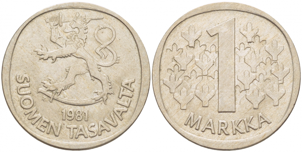 ФИНЛЯНДИЯ 1 МАРКА 1981 K KM 49а медно-никель UNC 3718-935