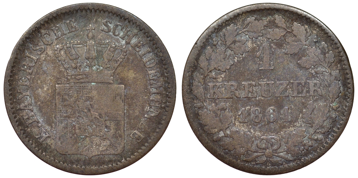 Бавария 1 крейцер 1861 Максимилиан II (1848-1864) KM 473 серебро 71-139