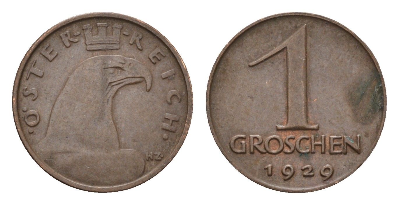Австрия 1 грош 1929 KM 2836 бронза 4651-535