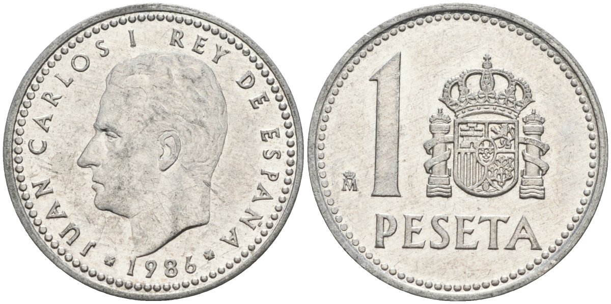 Испания 1 песета 1986 M, Хуан Карлос I (1975-2014) KM 821 алюминий 4155-512