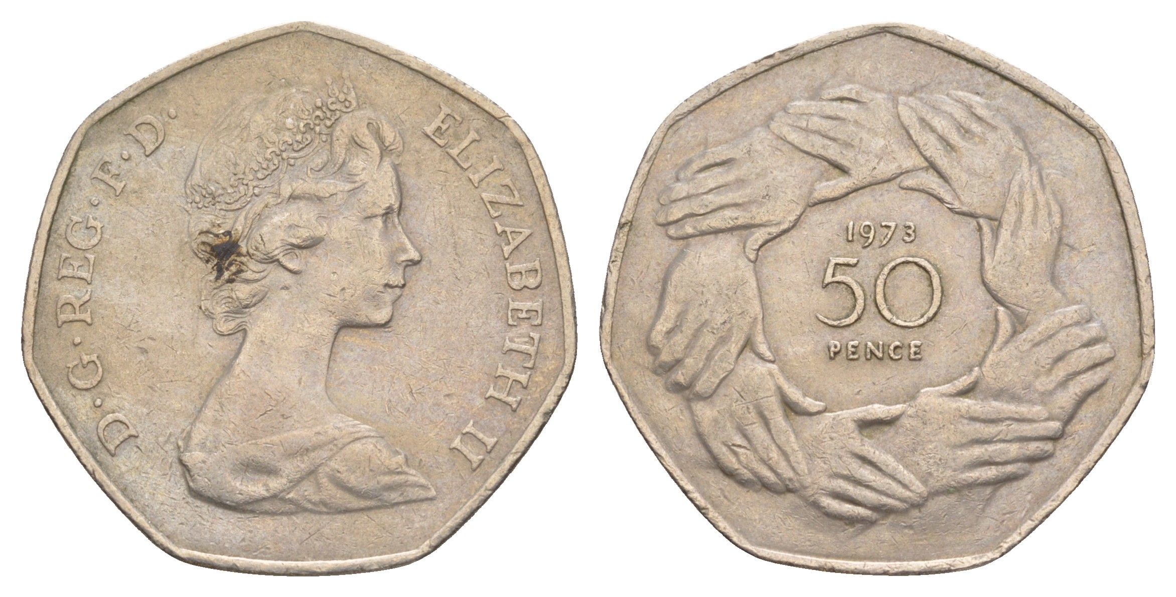 Великобритания 50 пенсов 1973 Елизавета II (1952-2022), вступление в Европейское экономическое сообщество KM 918, Spink 4224 медно-никель 4634-613