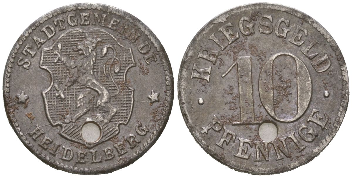 Гейдельберг 10 пфеннигов ND (1918-1919) Funck 203.1, Men18 14006.2 железо 188-1038