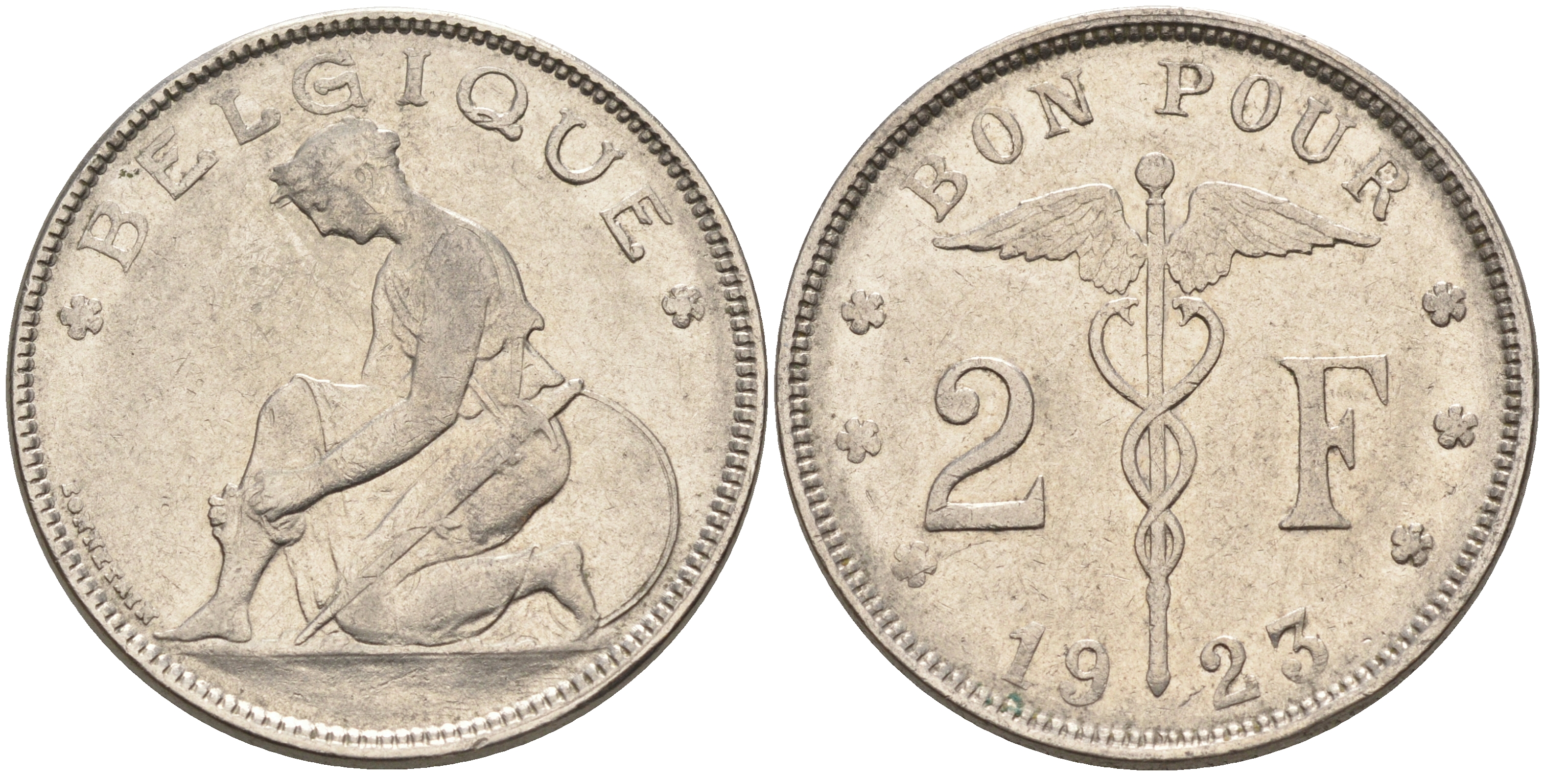 Бельгия 2 франка 1923 Belgique KM 91.1 никель    4117-346