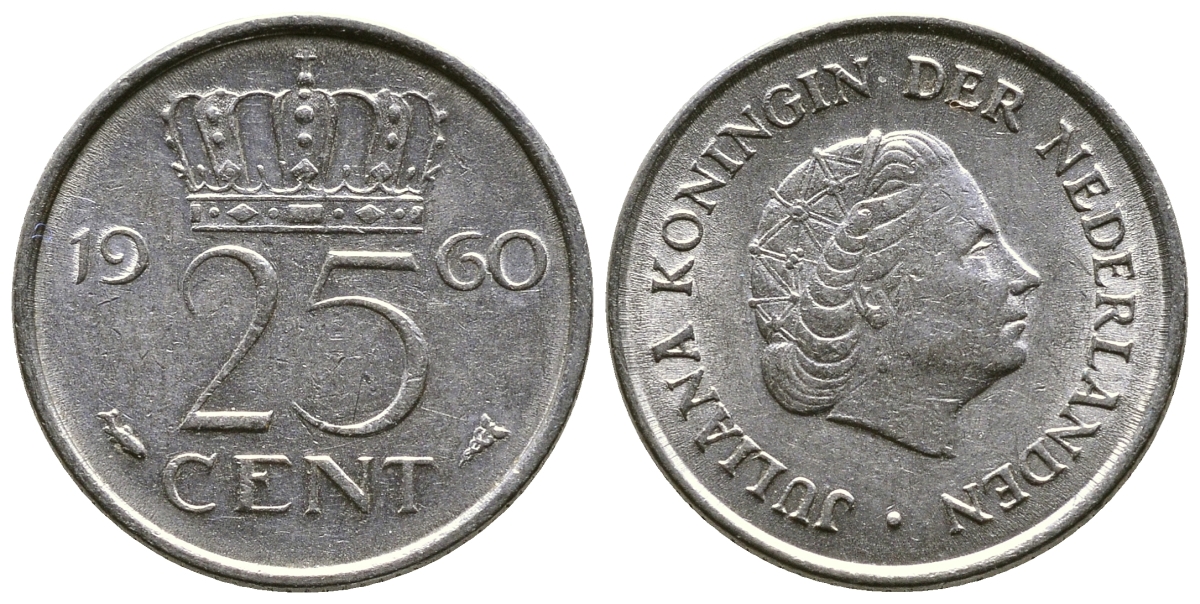 НИДЕРЛАНДЫ 25 ЦЕНТОВ 1960 ЮЛИАНА KM 183 никель 4110-1733