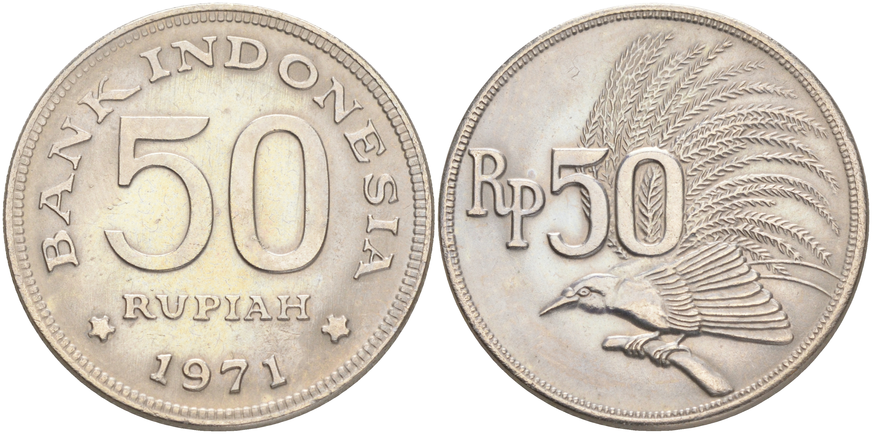 Индонезия 50 рупий 1971 райская птица KM 35 медно-никель UNC 4556-232