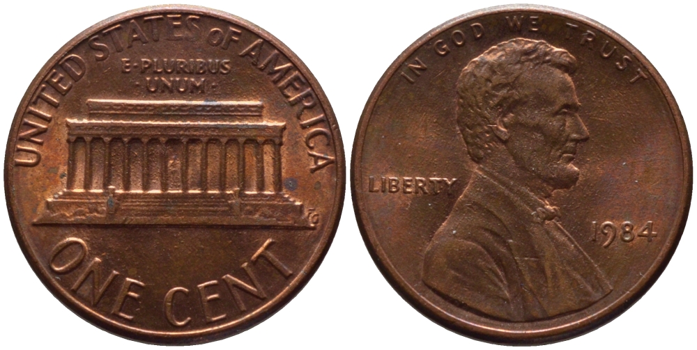 США 1 ЦЕНТ 1984 ЛИНКОЛЬН KM 201b цинк плакированный медью 66-1027