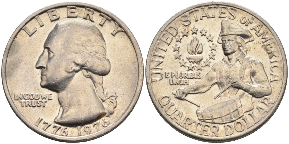 США 25 центов = квотер 1976 200 лет независимости (1776-1976), Вашингтон, барабанщик KM 204 медь плакированная медно-никелем 4584-1043