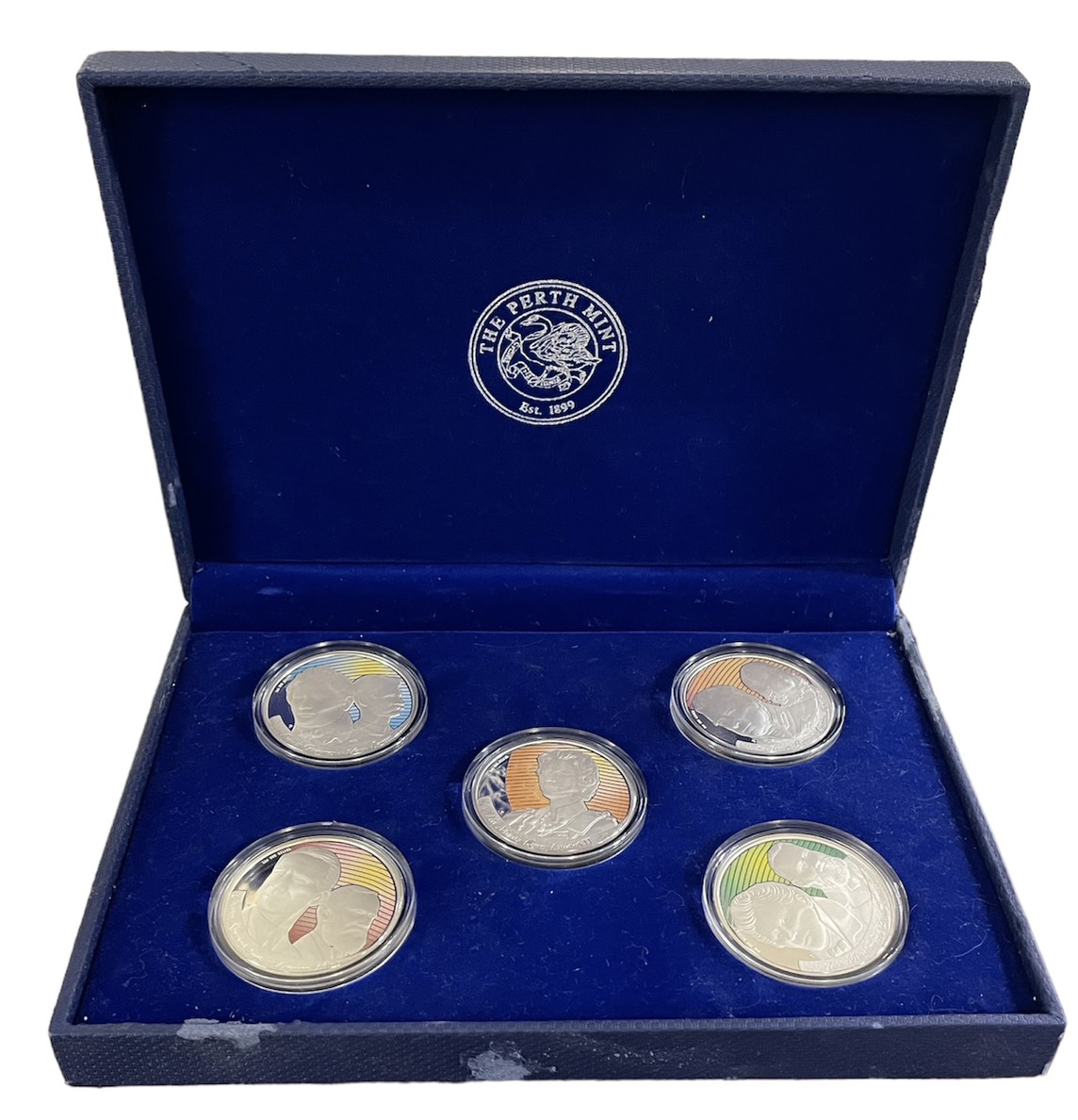 Австралия набор из 5 монет по 1 доллару 2006 лица на банкнотах, красочный набор, с сертификатом, серебро PROOF 1-4-6-06
