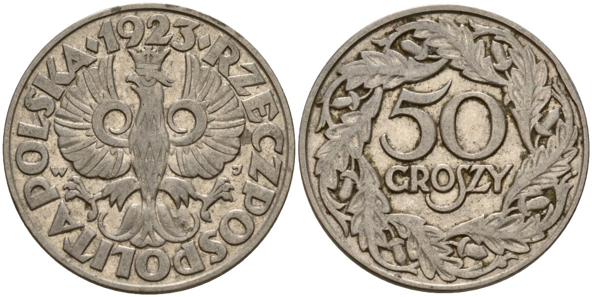 Польша 50 грошей 1923 Республика KM 13, Parchimowicz 106 никель 4156-912