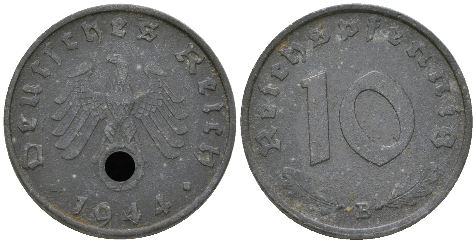 Германия 10 рейхспфеннигов 1944 B J. 371, KM 101 цинк 36-452