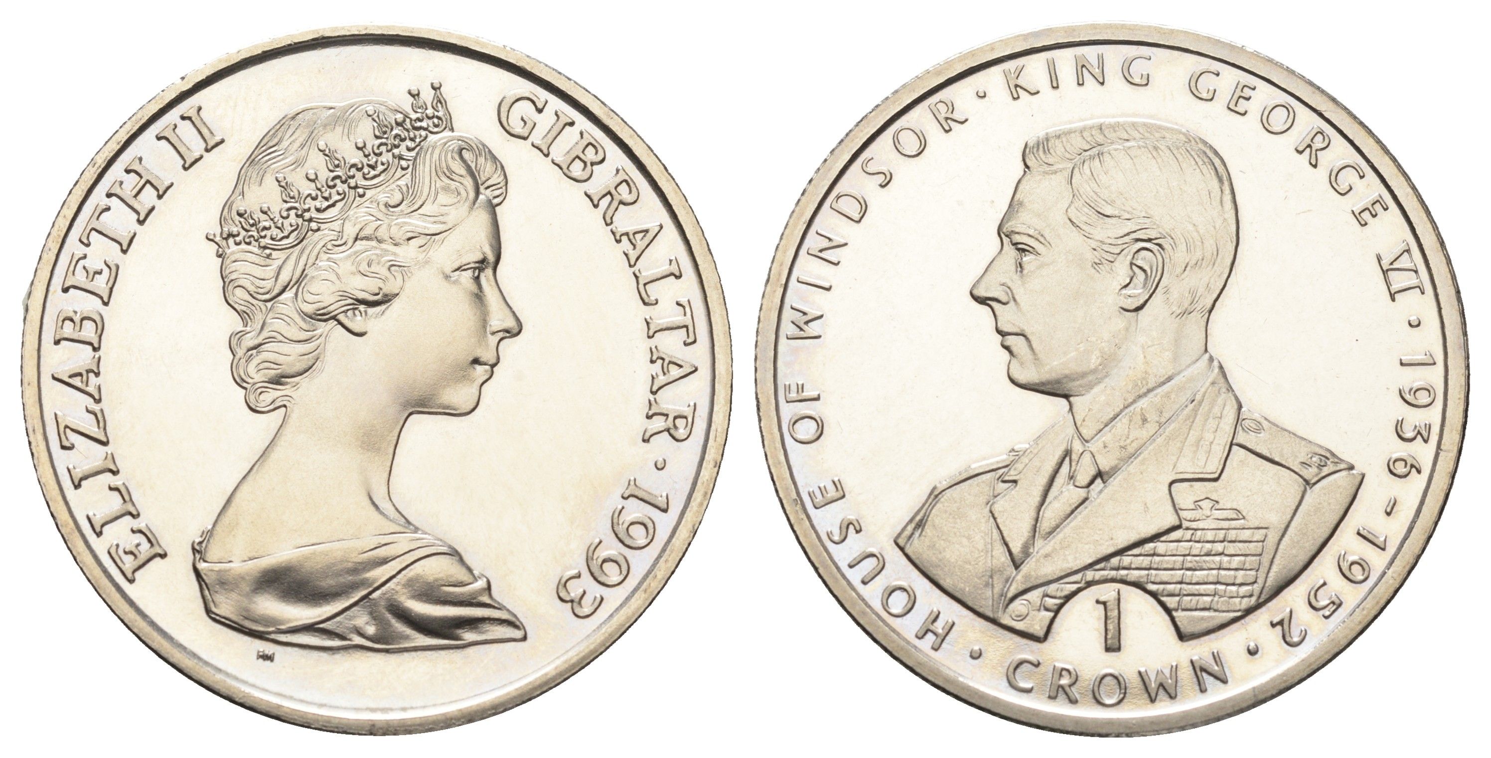 Гибралтар 1 крона 1993 Виндзорская династия - Король Георг VI KM 142 медно-никель BU 11-087-33