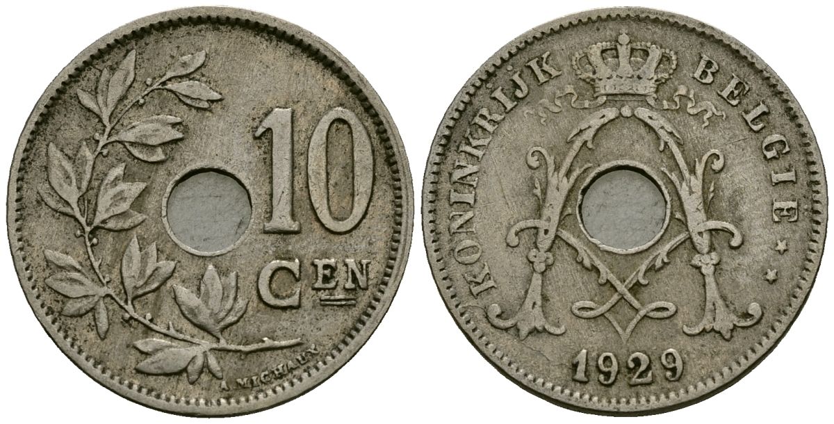 Бельгия 10 сантимов 1929 Belgie KM 86 медно-никель 4163-1133