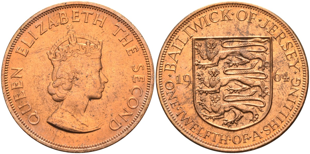 Джерси 1/12 шиллинга 1964 Елизавета II (1952-2022) KM 21 бронза aUNC 4367-321