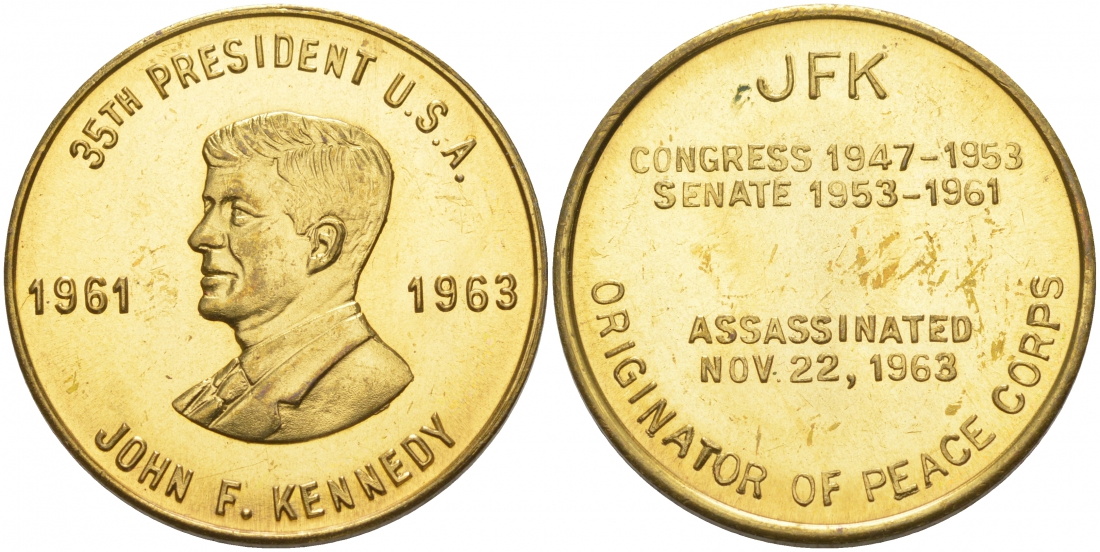 США МЕДАЛЬ ND 35-ЫЙ ПРЕЗИДЕНТ ДЖОН КЕННЕДИ 28 мм латунь 73-444