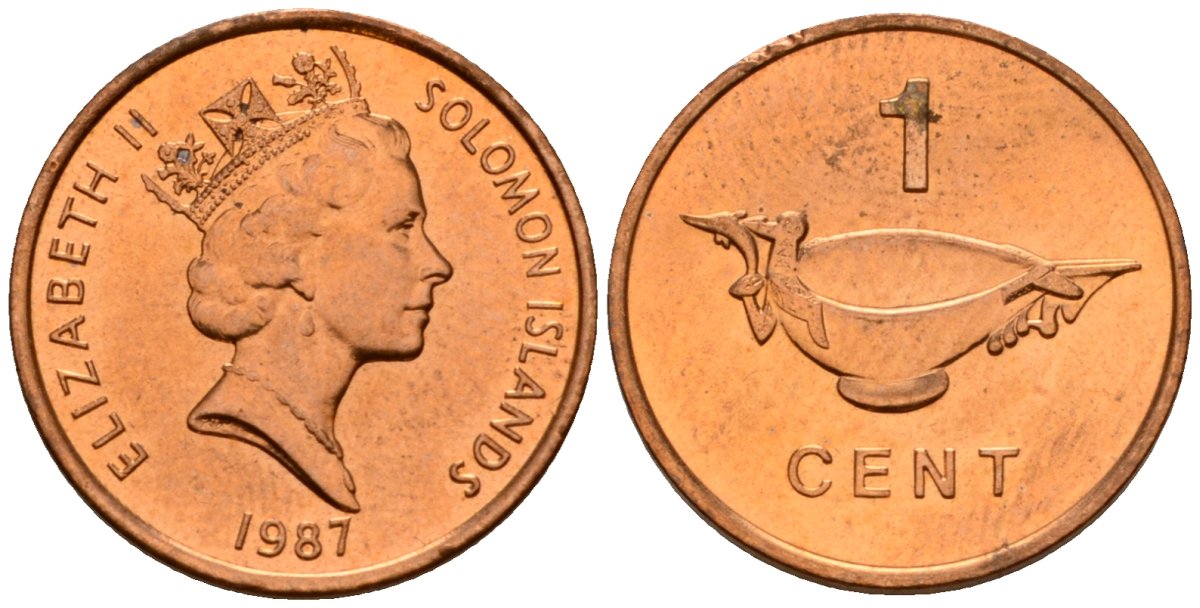 Соломоновы острова 1 цент 1987 Елизавета II (1953-) KM 24 сталь плакированная бронзой aUNC 4602-944