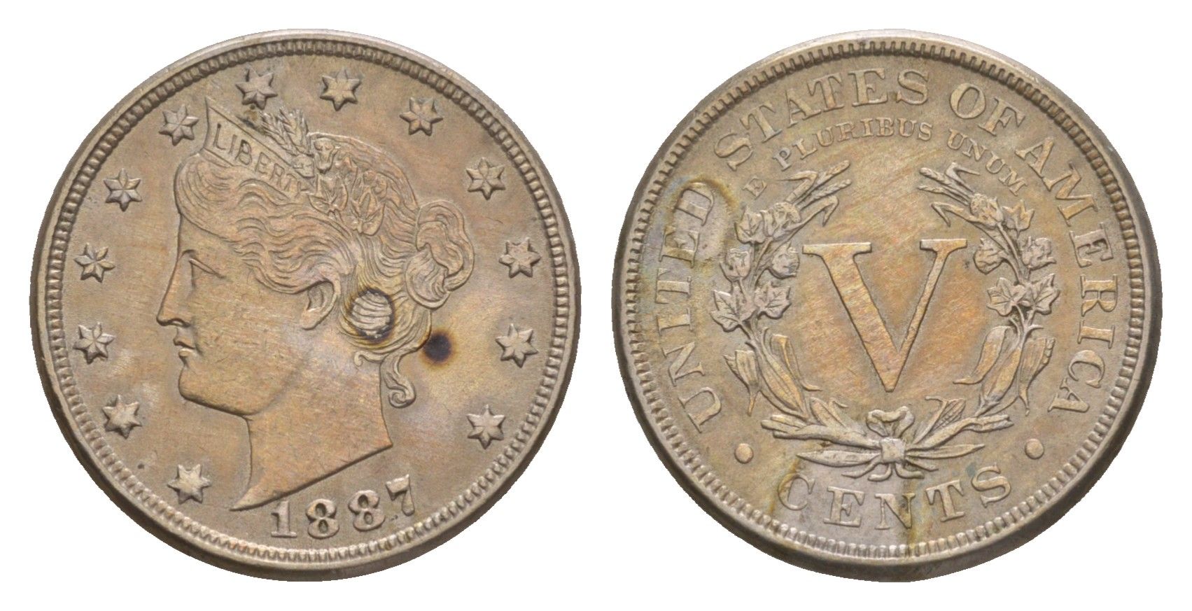 США 5 центов 1887 KM 112 медно-никель 1520-1122