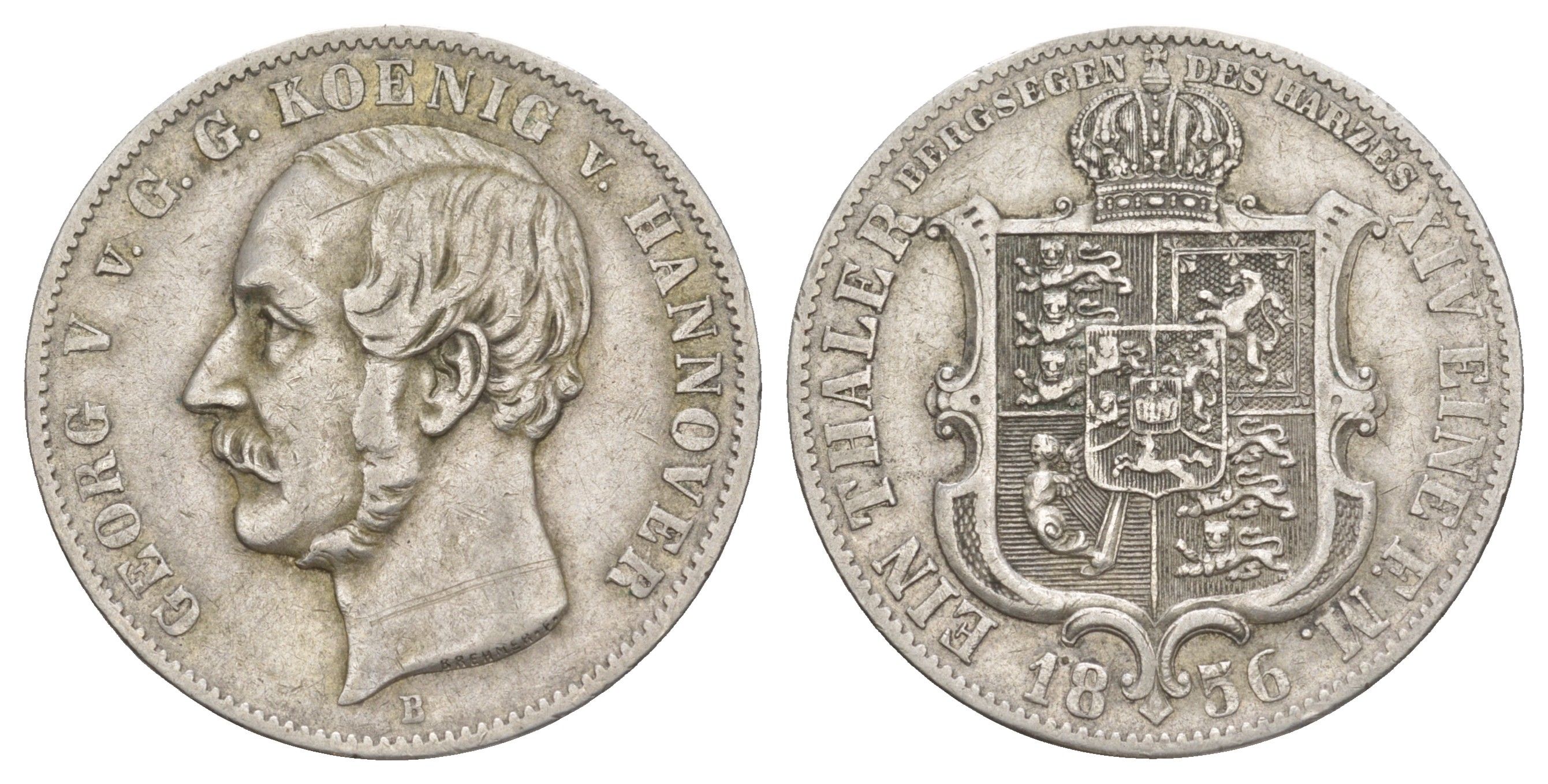 Ганновер 1 талер 1856 B, Георг V (1851-1866) KM 220, Daveenport 678, AKS 158 серебро 1523-1033