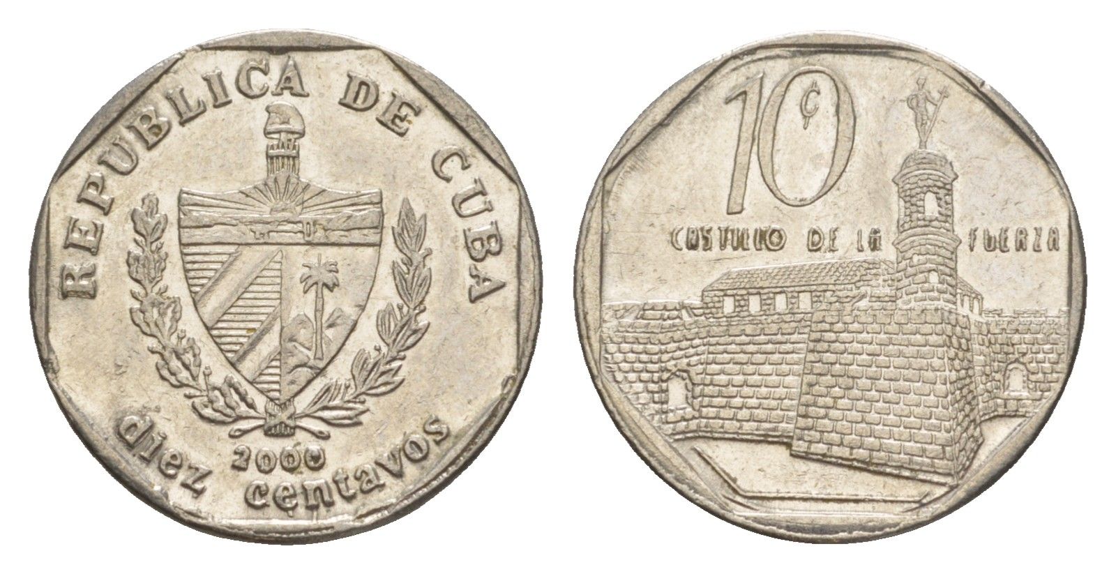 Куба 10 сентаво 2000 форт в Гаване Ла-Фуэрса KM 576.2, JMA MC20, Schoen 714 сталь плакированная никелем 4644-745