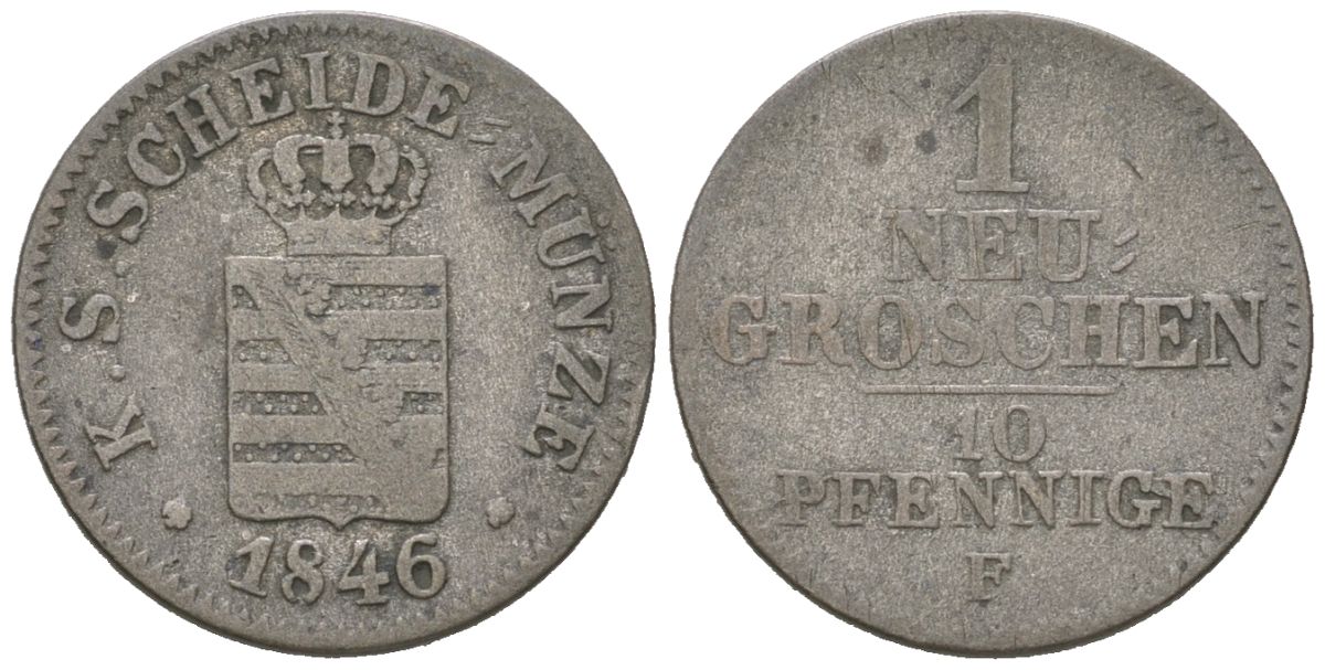 Саксония 1 новый грош 1846 F, Фридрих Август II (1836-1854) KM 1159 серебро 4147-368