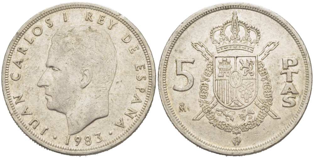 Испания 5 песет 1983 Хуан Карлос I (1975-2014) KM 823 медно-никель 217-454