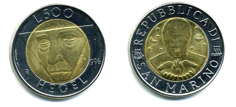 САН-МАРИНО 500 ЛИР 1996 ХЕГЕЛЬ биметалл 35-534