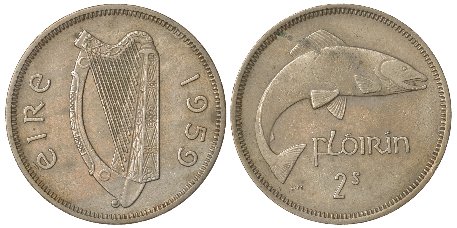 ИРЛАНДИЯ 1 ФЛОРИН 1959 ЛОСОСЬ KM 15a медно-никель 4389-1011