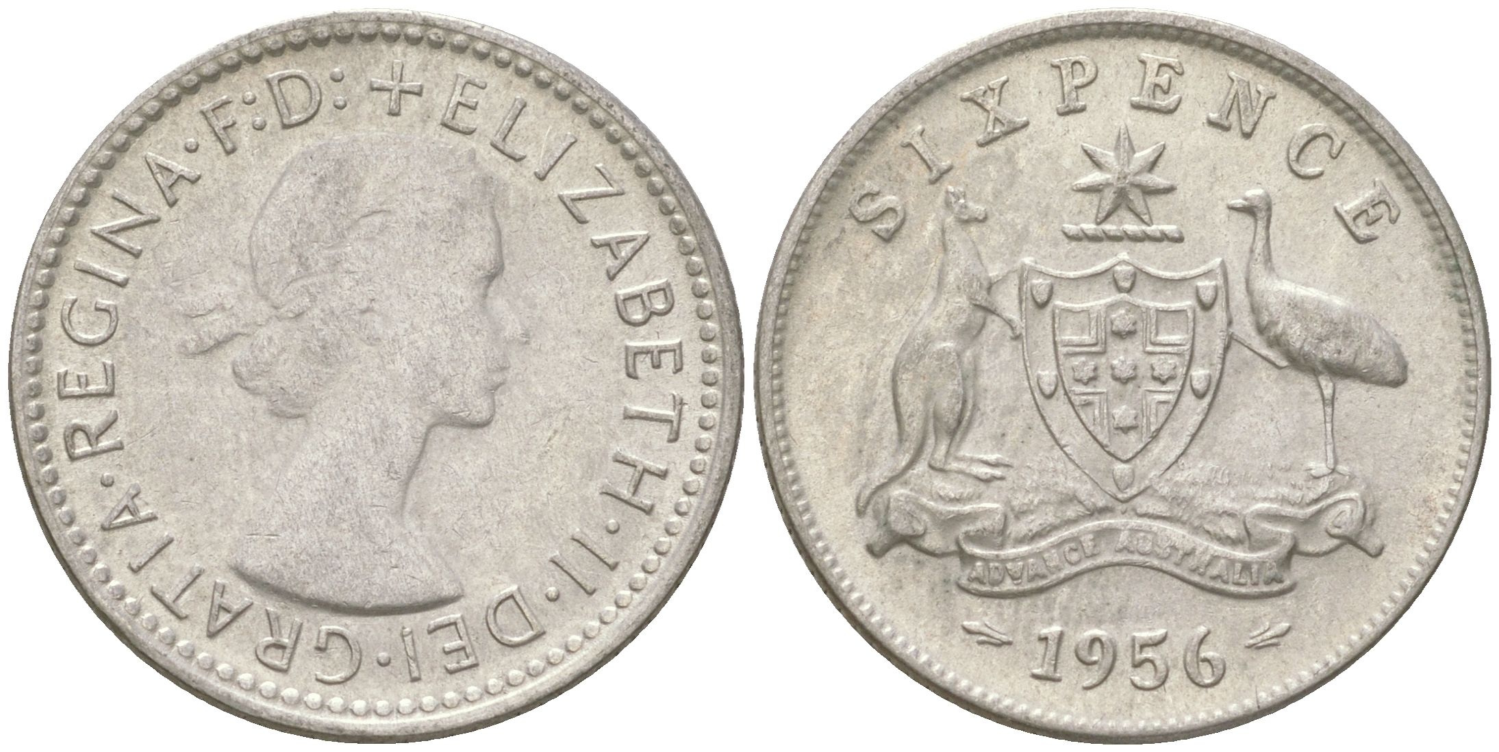 Австралия 6 пенсов 1956 Елизавета II (1952-2022) KM 58 серебро 4623-248