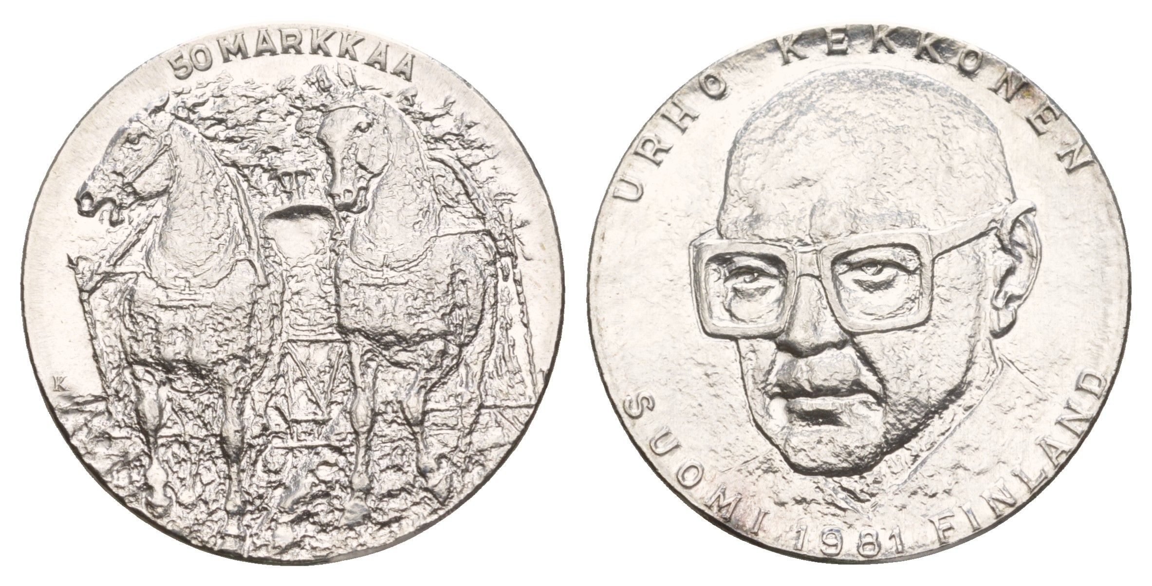 Финляндия 50 марок 1981 К, 80 лет президенту Кекконену KM 59 серебро BU 4653-313