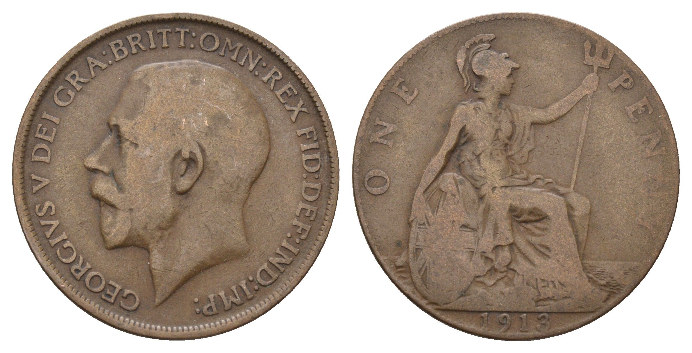 Великобритания 1 пенни 1913 Георг V (1910-1936) KM 810, Spink 4051 бронза 4692-711