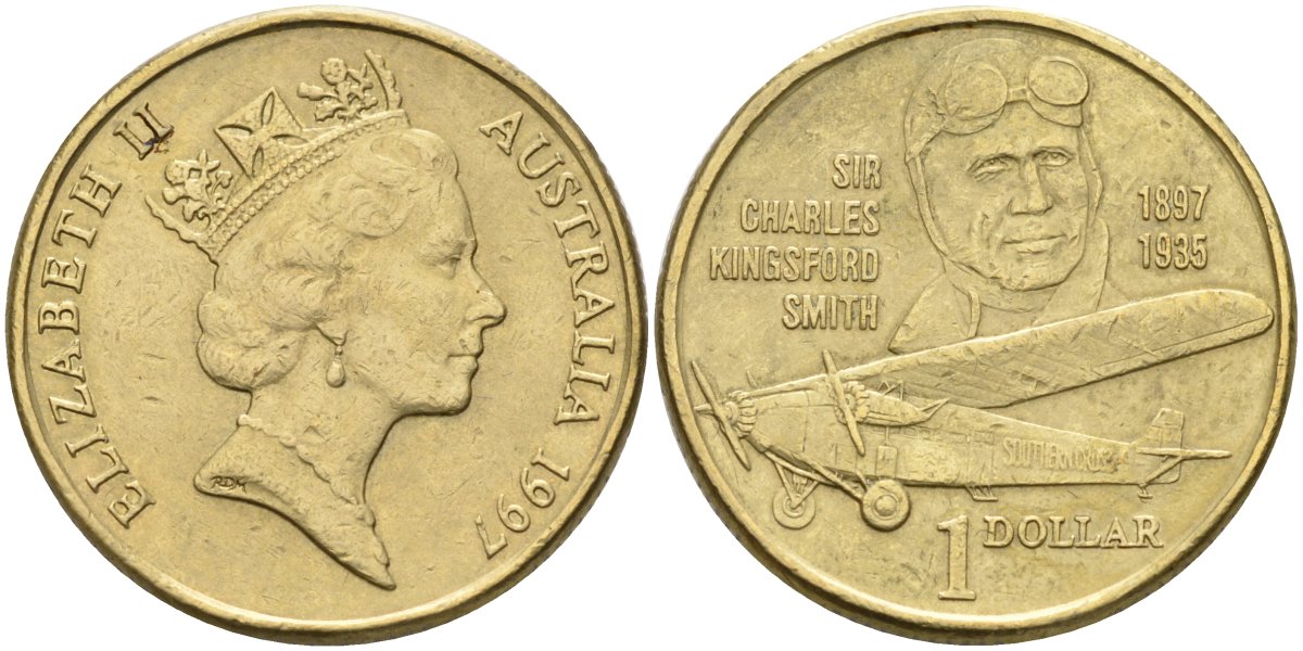 Австралия 1 доллар 1997 100 лет со дня рождения сэра Чарльза Кингсфорта Смита (1897-1935) KM 327 алюминиевая бронза 4587-843
