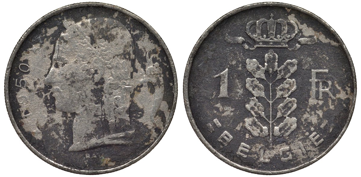 Бельгия 1 франк 1950 BELGIE KM 143 медно-никель 4128-916