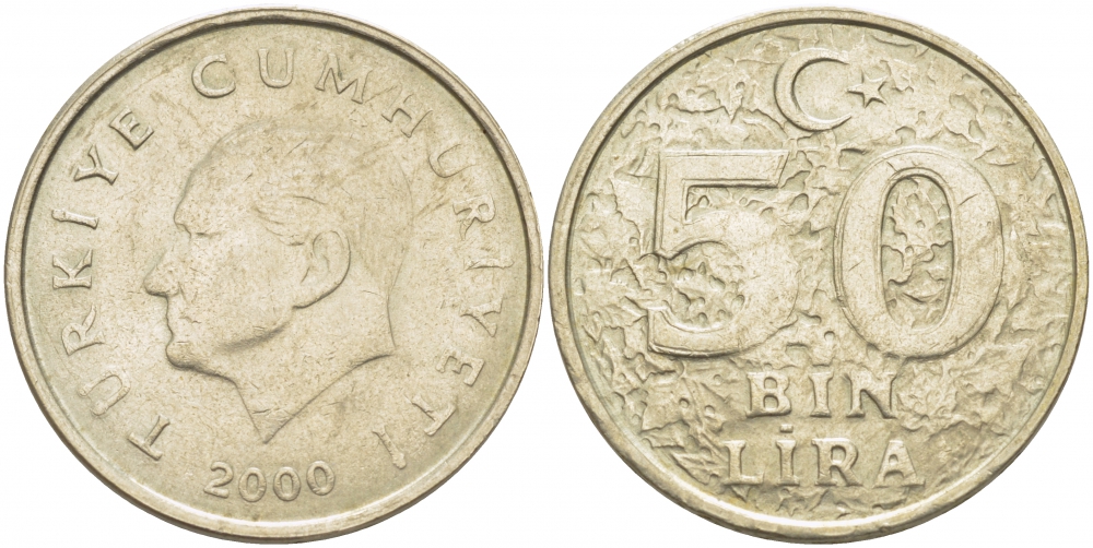 ТУРЦИЯ 50000 ЛИР 2000 KM 1056 медь никель цинк 4403-214