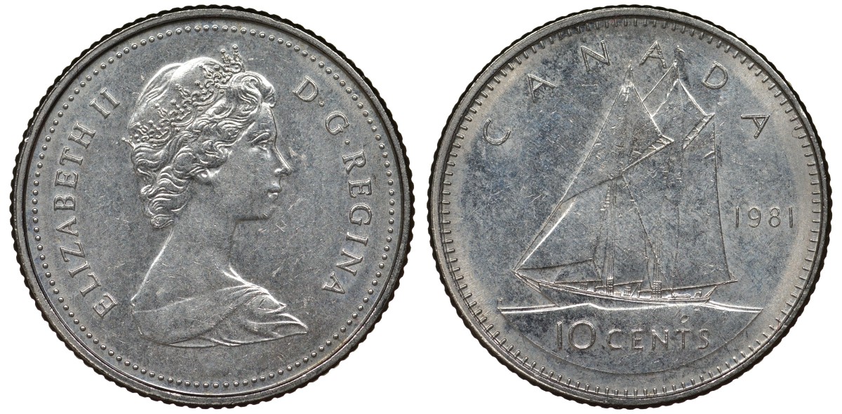 Канада 10 центов 1981 Елизавета II (1952-2022), парусник KM 77.2 никель 4124-519