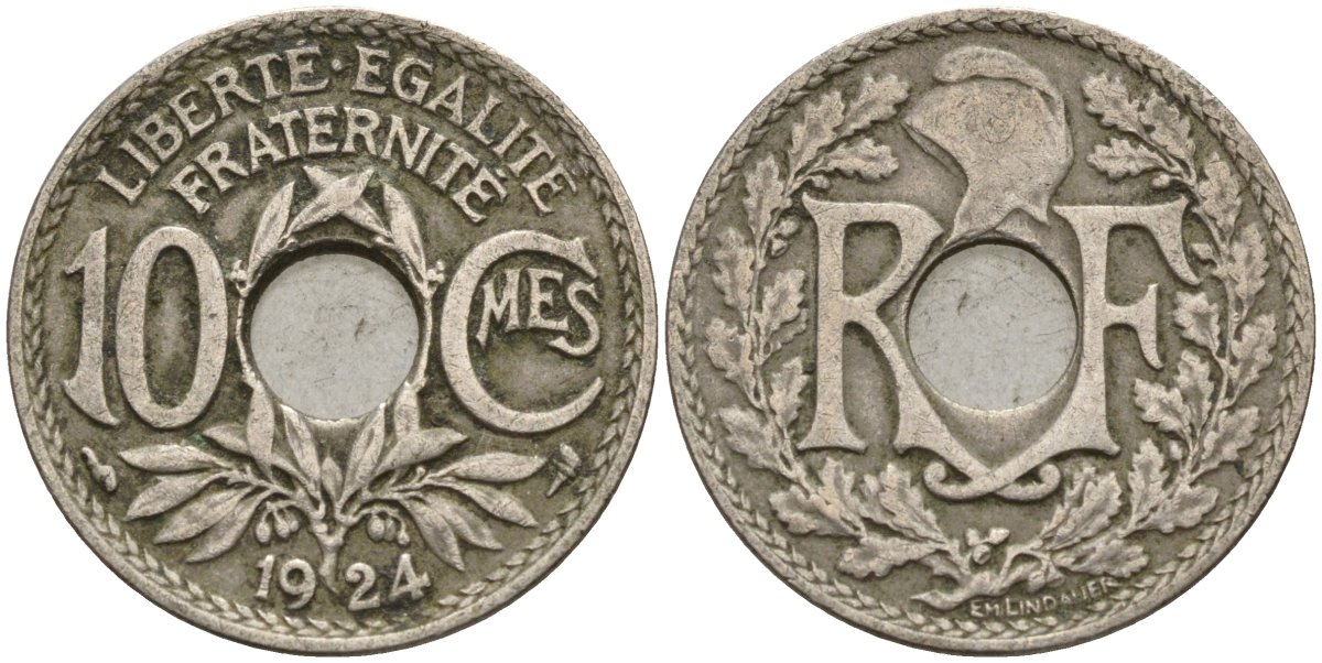 Франция 10 сантимов 1924 KM 866a, Le Franc 138.3 медно-никель 4143-934