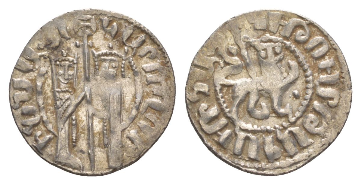 Киликийская Армения трам 1226-1271 Хетум I и царица Забель, держат крест/лев с патриаршим крестом  серебро    1516-435