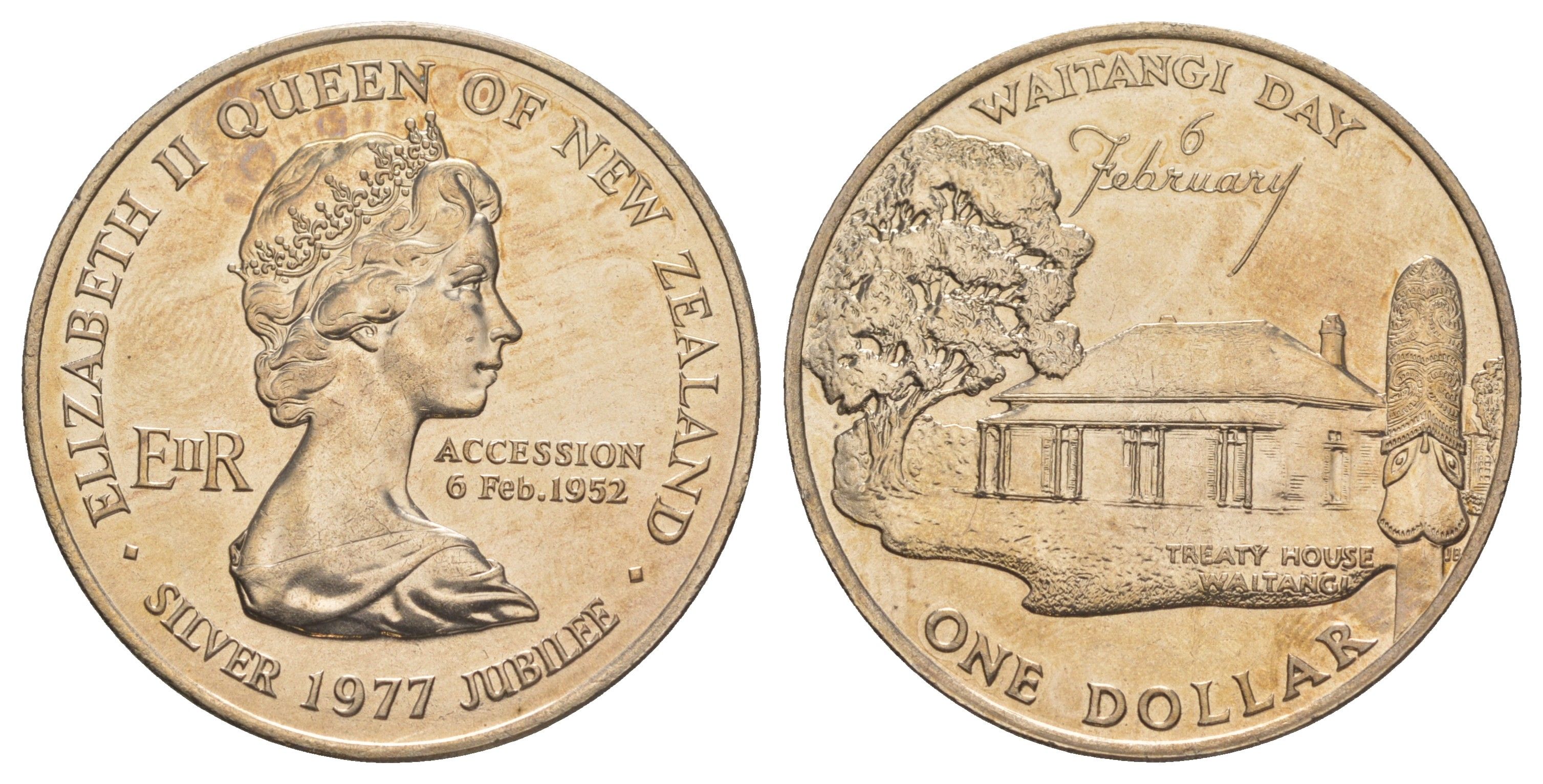 Новая Зеландия 1 доллар 1977 25 лет правления Королевы Елизаветы II и День Вайтанги KM 46 медно-никель BU 4386-322