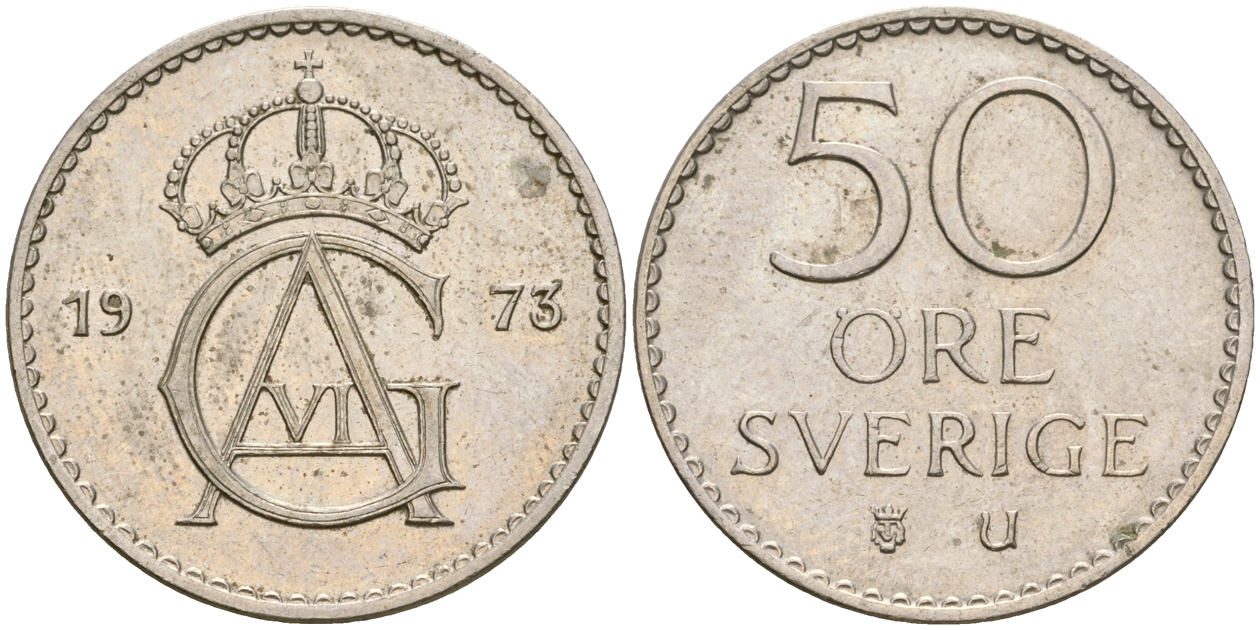 Швеция 50 эре 1973 U, Густав VI Адольф (1950-1973) KM 837 медно-никель 4364-3644