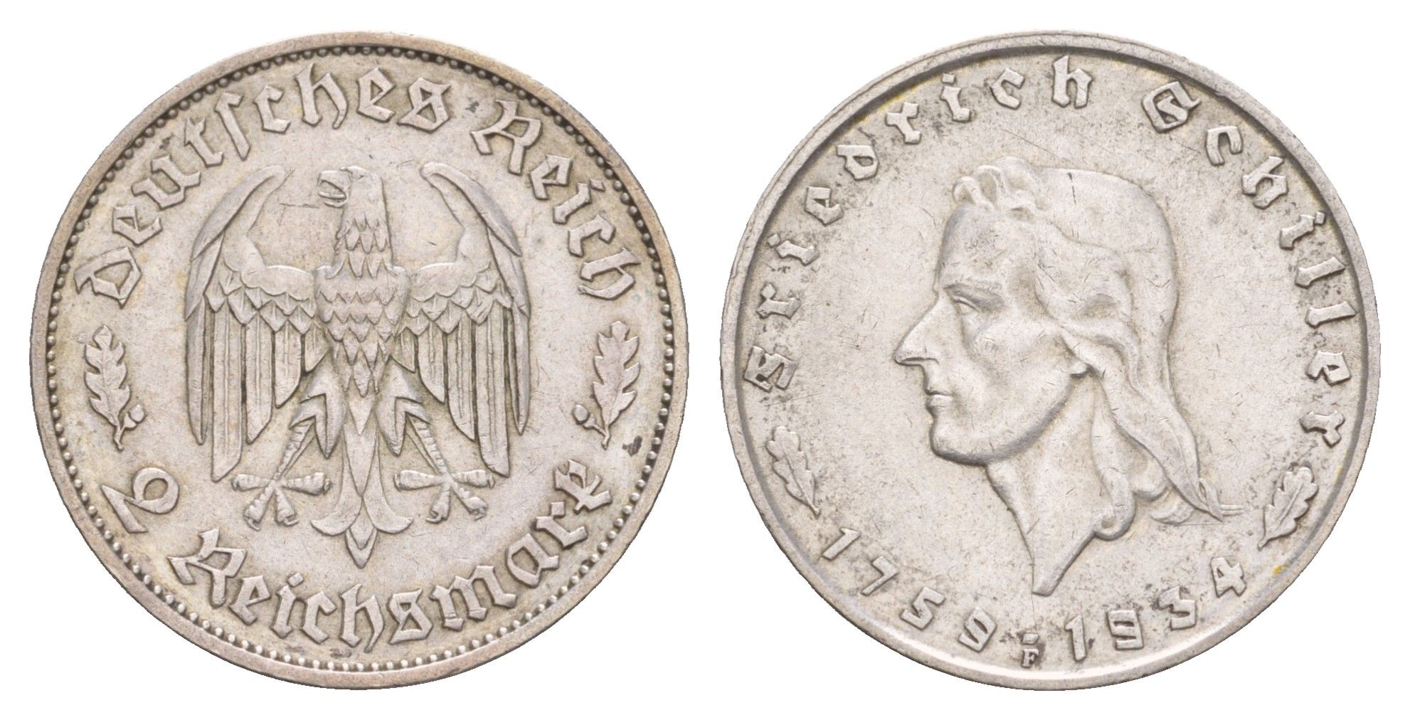 Германия 2 рейхсмарки 1934 175 лет со дня рождения Фридриха Шиллера KM 84 серебро 1525-1225